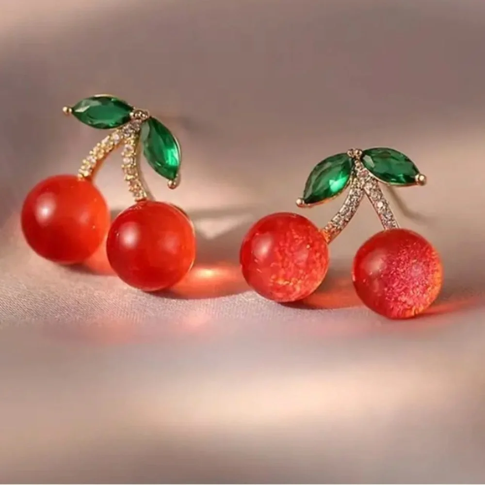 Cherry Red and Green Fashion Earrings